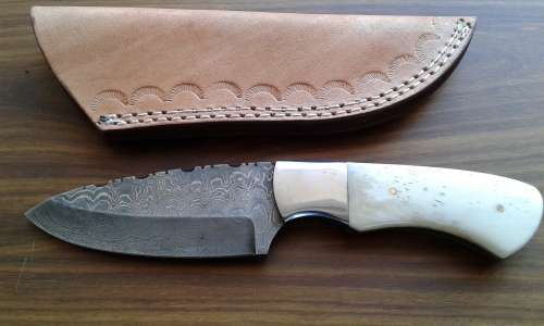 DAMASCUS Hand made knife, a must for any knife collector, CAMEL bone handle, leather Include