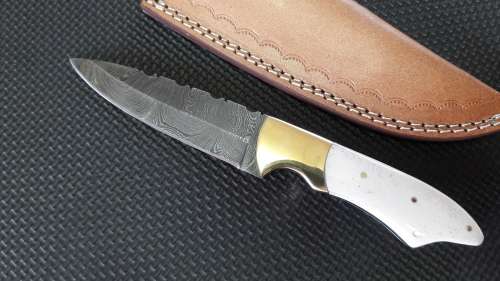 DAMASCUS Hand made knife, a must for any knife collector, can only ship Tuesday ,Leather Sheath incl