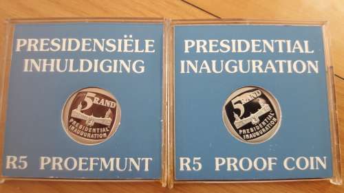 Mandela 1994 Presidential Inauguration R5 PROOF, 2 Available, BID PER COIN. Exact coins you will rec