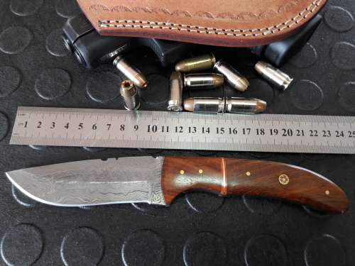 Handmade DAMASCUS Steel Knife, Wooden handle scales. Crazy R1 start, No reserve.