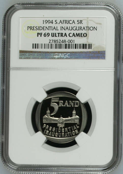 Mandela Inauguration PF69 NGC R5, all 6 in sequence,scratch resistant slabs, building to the front.