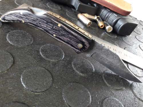 Handmade DAMASCUS  Folding Knife. Please study pictures for detail. Crazy R1 start, No reserve.