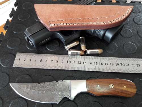 Handmade DAMASCUS Steel Knife, WOODEN handle scales. Crazy R1 start, No reserve.