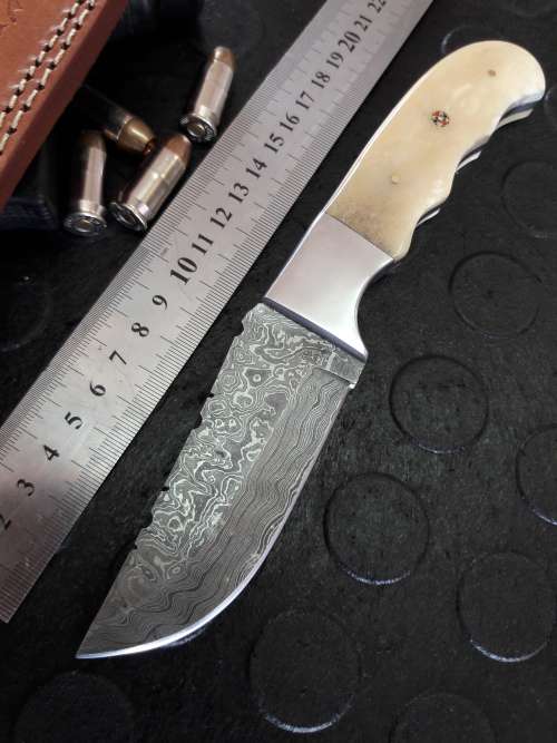 Handmade DAMASCUS Steel Knife, Camel Bone handle. Crazy R1 start, No reserve.