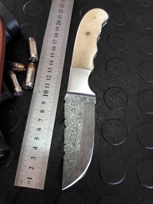Handmade DAMASCUS Steel Knife, Camel Bone handle. Crazy R1 start, No reserve.