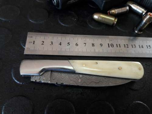 Handmade DAMASCUS  Folding Knife. Please study pictures for detail. Crazy R1 start, No reserve.