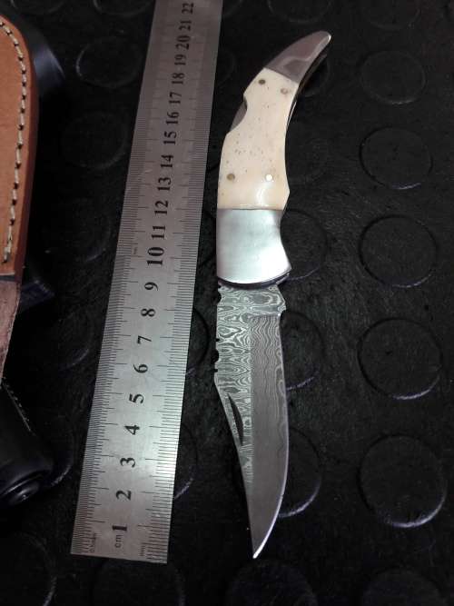 Handmade DAMASCUS  Folding Knife. Please study pictures for detail. Crazy R1 start, No reserve.