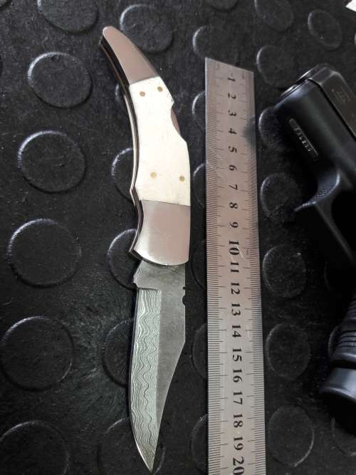 Handmade DAMASCUS  Folding Knife. Please study pictures for detail. Crazy R1 start, No reserve.