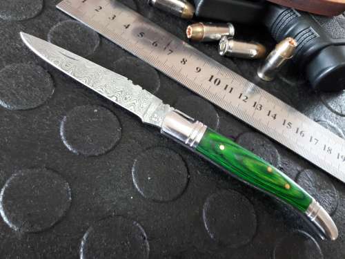 Handmade DAMASCUS  Folding Knife with wooden handle scales, Crazy R1 start, No reserve.