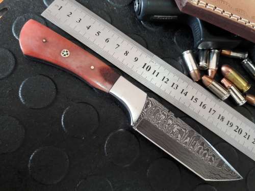 Handmade DAMASCUS Steel Knife, Camel Bone handle. Crazy R1 start, No reserve.