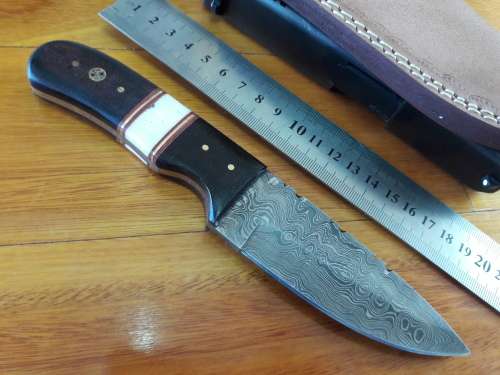 Handmade DAMASCUS Steel Knife, MICARTA and Camel Bone handle scales. Crazy R1 start, No reserve.