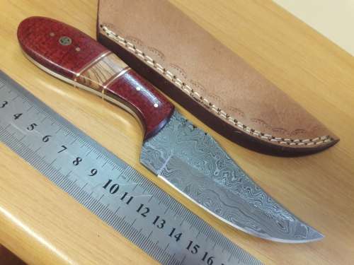 Handmade DAMASCUS Steel Knife, Micarta and wooden handle scales. Crazy R1 start, No reserve.