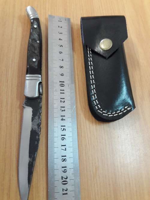 HANDMADE Black Ops, 1095 HIGH Carbon High quality steel folding knife with RAM HORN handle scales.