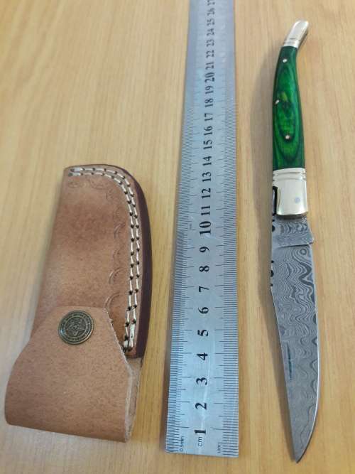 Handmade DAMASCUS  Folding Knife with wooden handle scales, Crazy R1 start, No reserve.