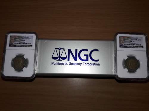 Mandela 90th Birthday R5 graded by NGC, AU 58, 20 Available, BID PER COIN.NGC Container NOT INCLUDED