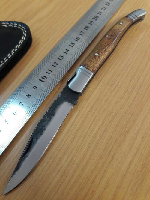 HANDMADE Black Ops, 1095 HIGH Carbon High quality steel folding knife with WOODEN handle scales.