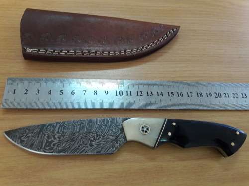 Handmade DAMASCUS Steel Knife, Bull horn and Camel Bone handle scales. NEW DESIGN !!!!