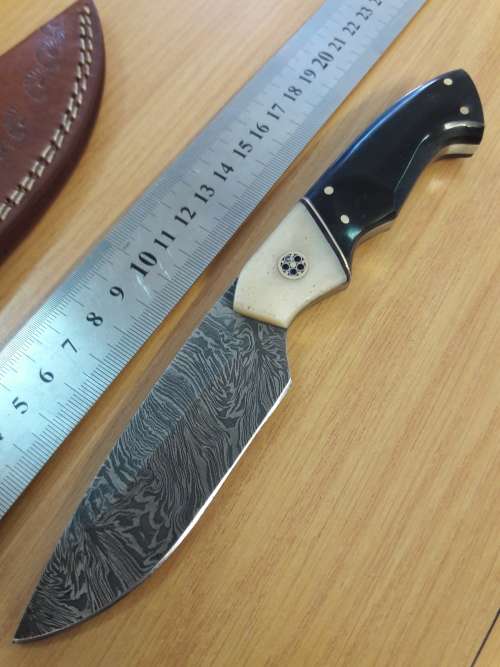 Handmade DAMASCUS Steel Knife, Bull horn and Camel Bone handle scales. NEW DESIGN !!!!