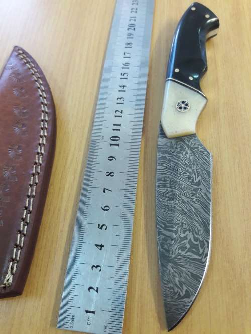 Handmade DAMASCUS Steel Knife, Bull horn and Camel Bone handle scales. NEW DESIGN !!!!