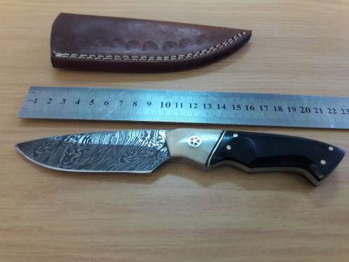 Handmade DAMASCUS Steel Knife, Bull horn and Camel Bone handle scales. NEW DESIGN !!!!
