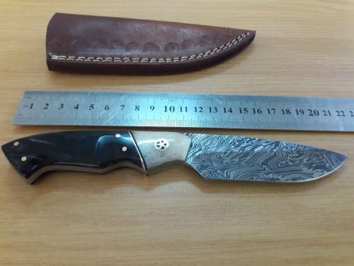 Handmade DAMASCUS Steel Knife, Bull horn and Camel Bone handle scales. NEW DESIGN !!!!