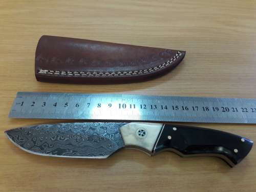 Handmade DAMASCUS Steel Knife, Bull horn and Camel Bone handle scales. NEW DESIGN !!!!!