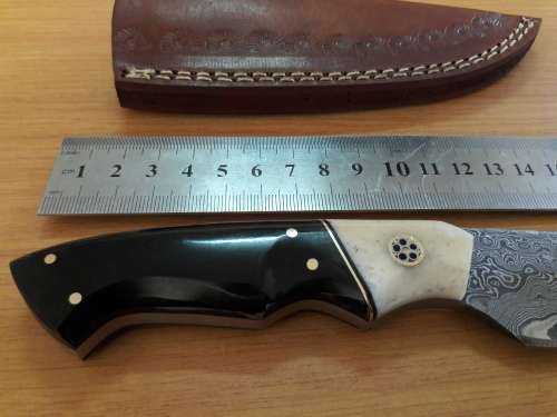 Handmade DAMASCUS Steel Knife, Bull horn and Camel Bone handle scales. NEW DESIGN !!!!!