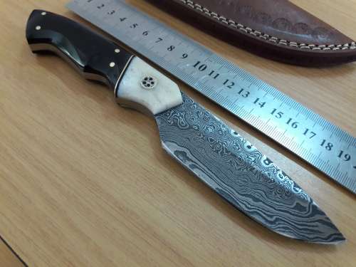 Handmade DAMASCUS Steel Knife, Bull horn and Camel Bone handle scales. NEW DESIGN !!!!!