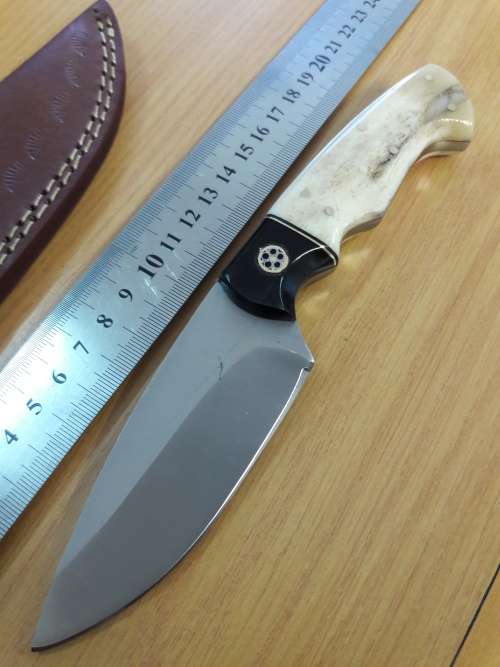 HANDMADE 420 J2 Stainless Steel Hunting knife with CAMEL BONE and BULL HORN handle