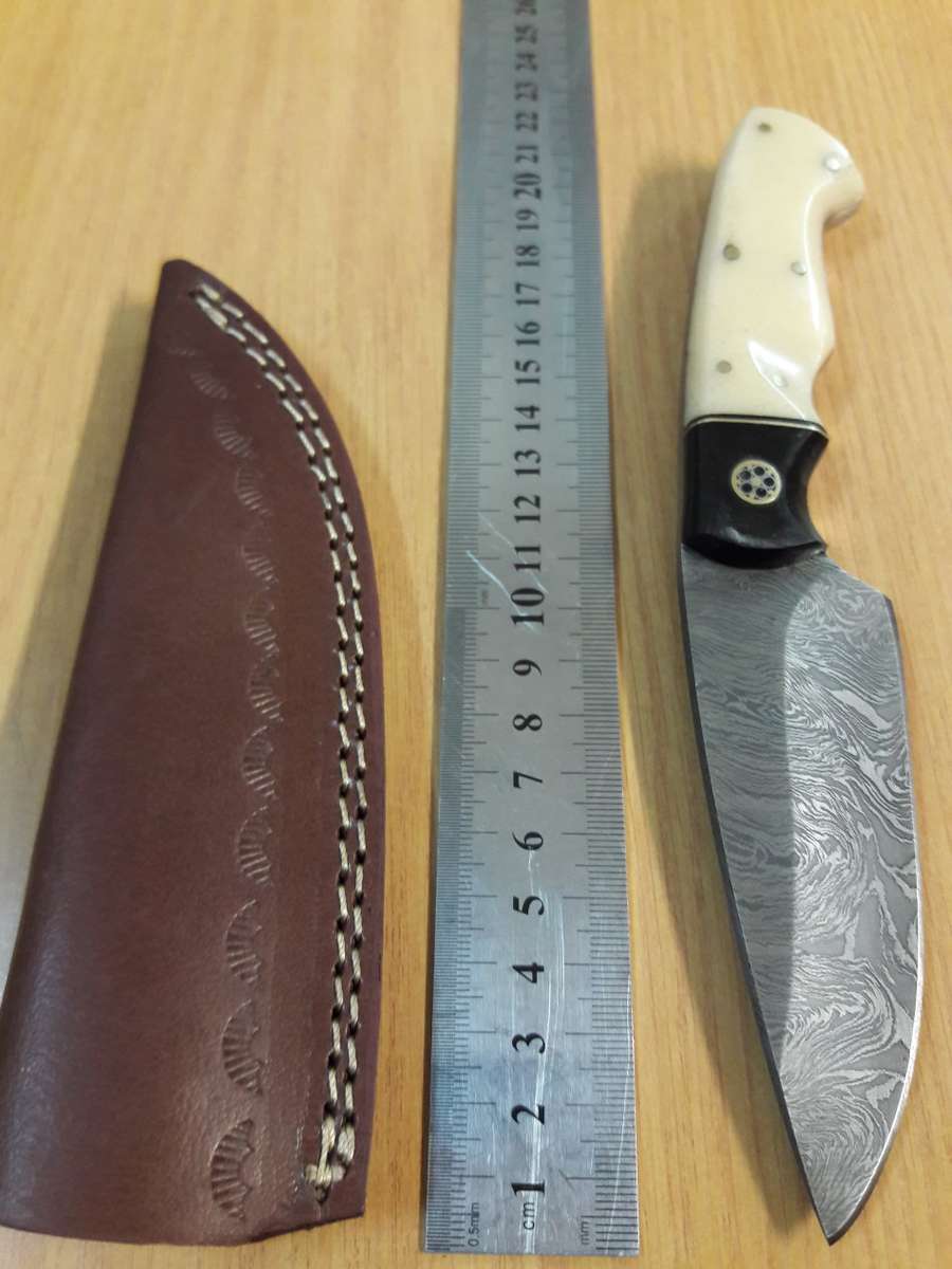 Handmade DAMASCUS Steel Knife, Bull horn and Camel Bone handle scales. NEW DESIGN !!!!