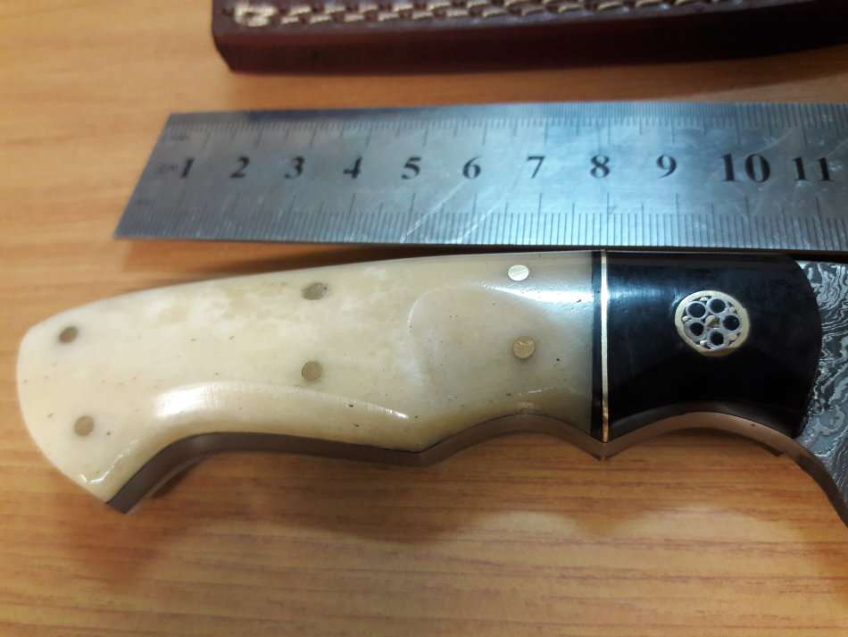 Handmade DAMASCUS Steel Knife, Bull horn and Camel Bone handle scales. NEW DESIGN !!!!