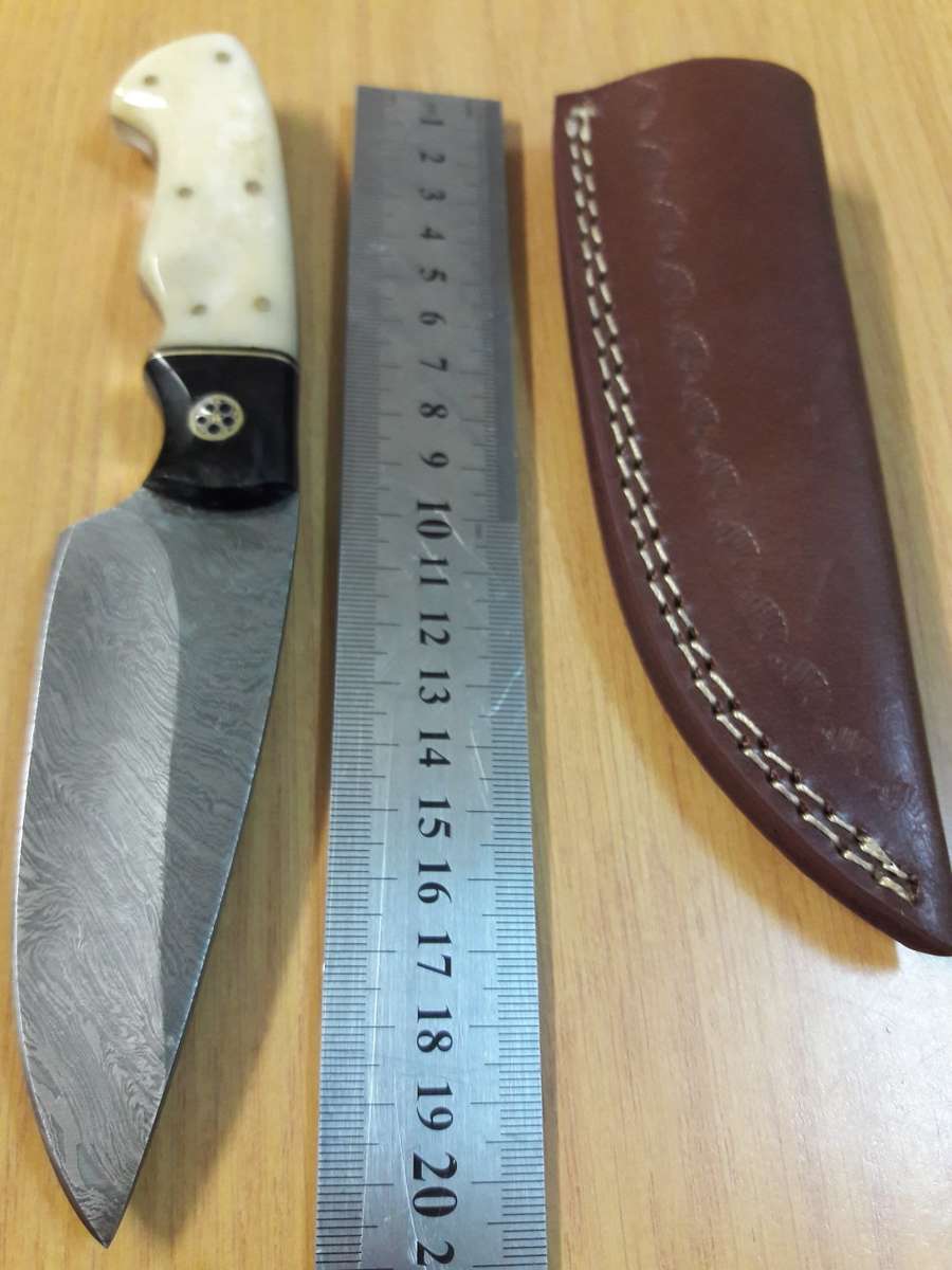 Handmade DAMASCUS Steel Knife, Bull horn and Camel Bone handle scales. NEW DESIGN !!!!