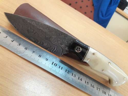 Handmade DAMASCUS Steel Knife, Bull horn and Camel Bone handle scales. NEW DESIGN !!!!