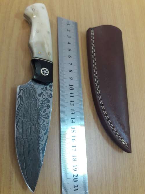 Handmade DAMASCUS Steel Knife, Bull horn and Camel Bone handle scales. NEW DESIGN !!!!