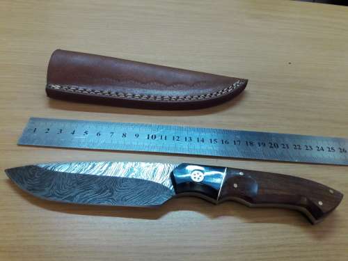 Handmade DAMASCUS Steel Knife, Bull Horn and Wooden handle. BRAND NEW DESIGN !