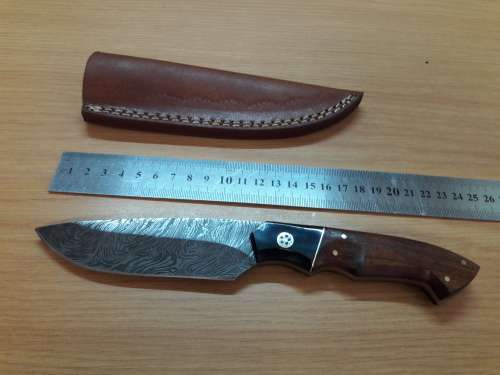 Handmade DAMASCUS Steel Knife, Bull Horn and Wooden handle. BRAND NEW DESIGN !