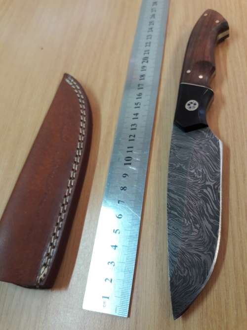 Handmade DAMASCUS Steel Knife, Bull Horn and Wooden handle. BRAND NEW DESIGN !