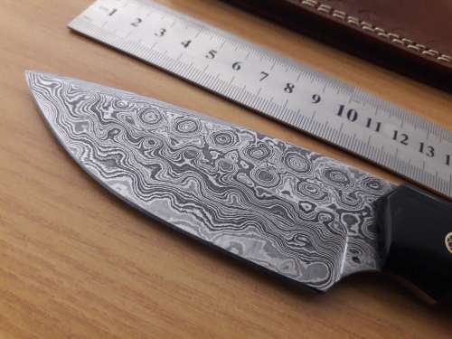 Handmade DAMASCUS Steel Hunting Knife, Bull horn and Camel Bone handle scales. NEW DESIGN !!!!!