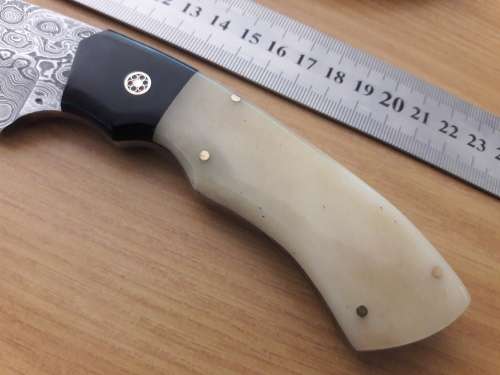 Handmade DAMASCUS Steel Hunting Knife, Bull horn and Camel Bone handle scales. NEW DESIGN !!!!!