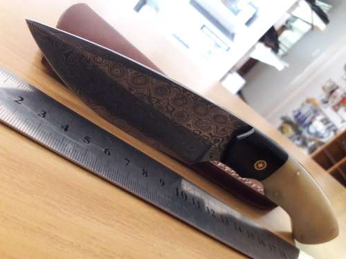 Handmade DAMASCUS Steel Hunting Knife, Bull horn and Camel Bone handle scales. NEW DESIGN !!!!!