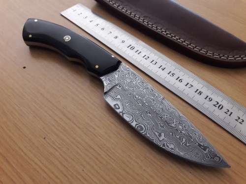 Handmade DAMASCUS Steel Hunting Knife, Bull horn handle scales. NEW DESIGN !!!!!