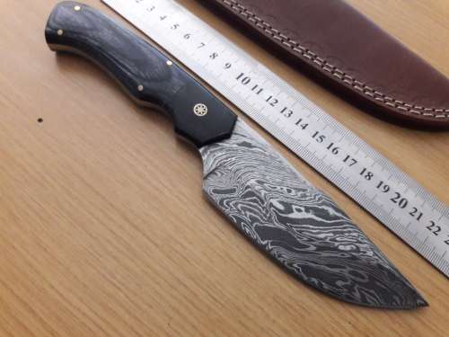 Handmade DAMASCUS Steel Knife, Bull horn and Wooden handle scales. NEW DESIGN !!!!!
