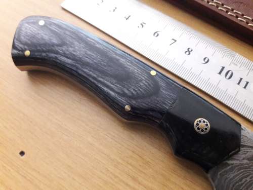 Handmade DAMASCUS Steel Knife, Bull horn and Wooden handle scales. NEW DESIGN !!!!!