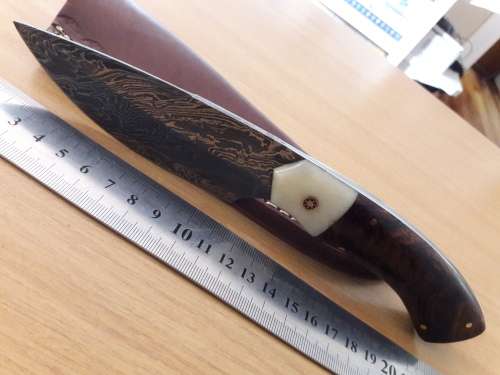 Handmade DAMASCUS Steel Knife, Camel Bone and Wooden handle scales. NEW DESIGN !!!!!