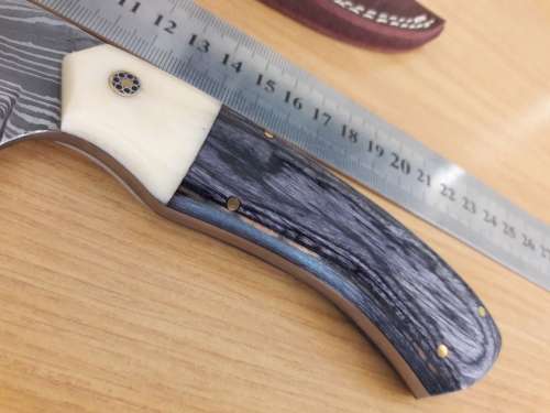 Handmade DAMASCUS Steel Hunting Knife, Camel Bone and Wooden handle scales. NEW DESIGN !!!!!