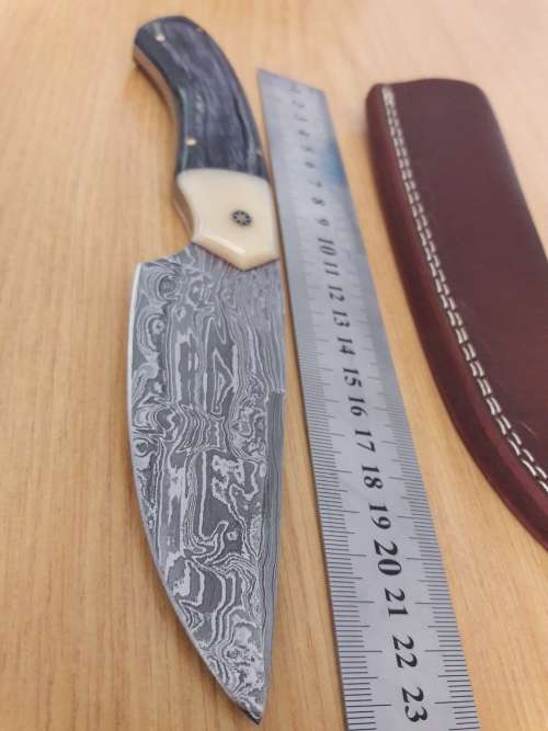 Handmade DAMASCUS Steel Hunting Knife, Camel Bone and Wooden handle scales. NEW DESIGN !!!!!