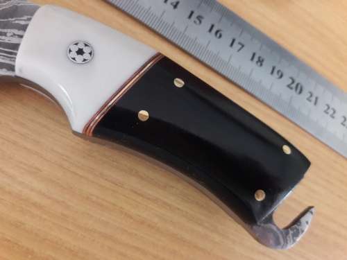 Handmade DAMASCUS Steel Hunting Knife, Bull horn and Camel Bone handle scales. NEW DESIGN !!!!!