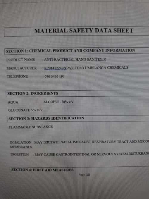 Hand Sanitizer 5LT  - 70% Certified Alcohol. 2 in 1 Waterless Bacterial/Viral Killer & Moisturizer.