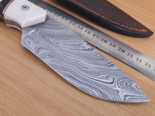 Handmade DAMASCUS Steel Hunting Knife, Bull horn and Camel Bone handle scales. NEW DESIGN !!!!!