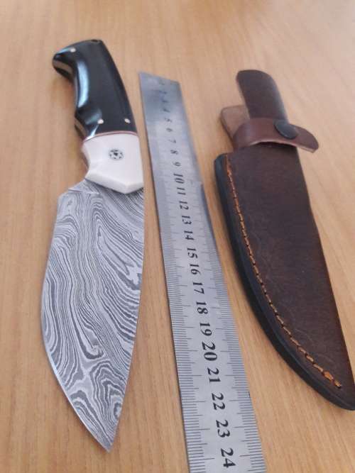 Handmade DAMASCUS Steel Hunting Knife, Bull horn and Camel Bone handle scales. NEW DESIGN !!!!!
